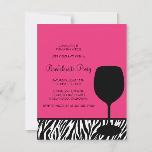 zebra print wine bachelorette invitation