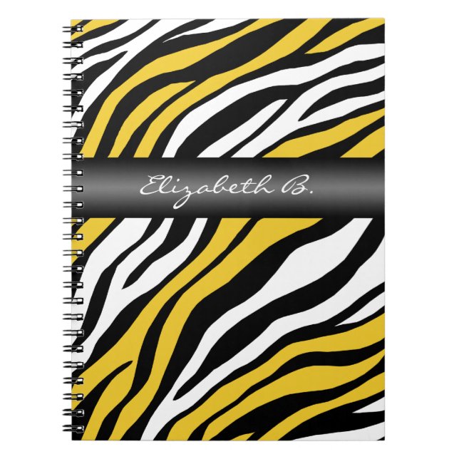 Zebra Print Yellow Mix Personalized Notebook (Front)