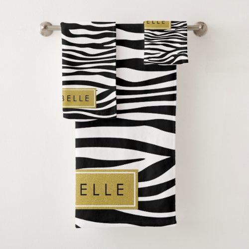 Zebra Print Zebra Black And White Your Name Bath Towel Set