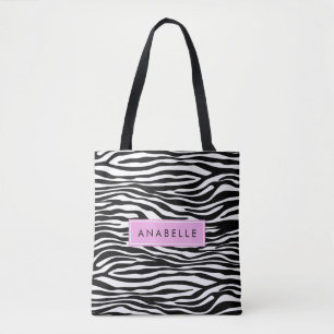 Zebra Print, Zebra, Black And White, Your Name Tote Bag