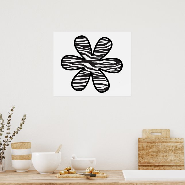 Zebra Print, Zebra Stripes, Animal Print, Flower Poster (Kitchen)