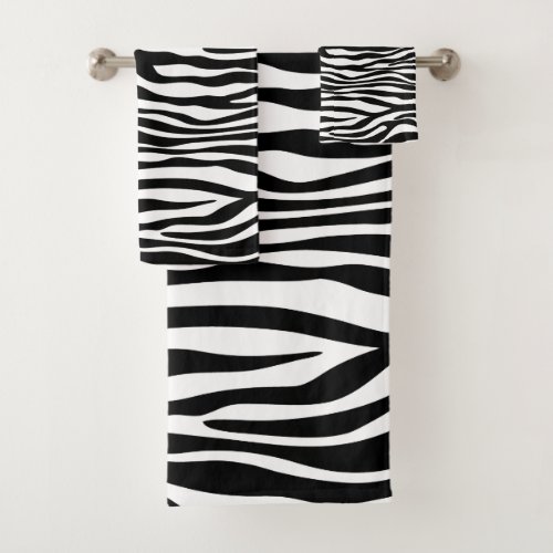 Zebra Print Zebra Stripes Black And White Bath Towel Set