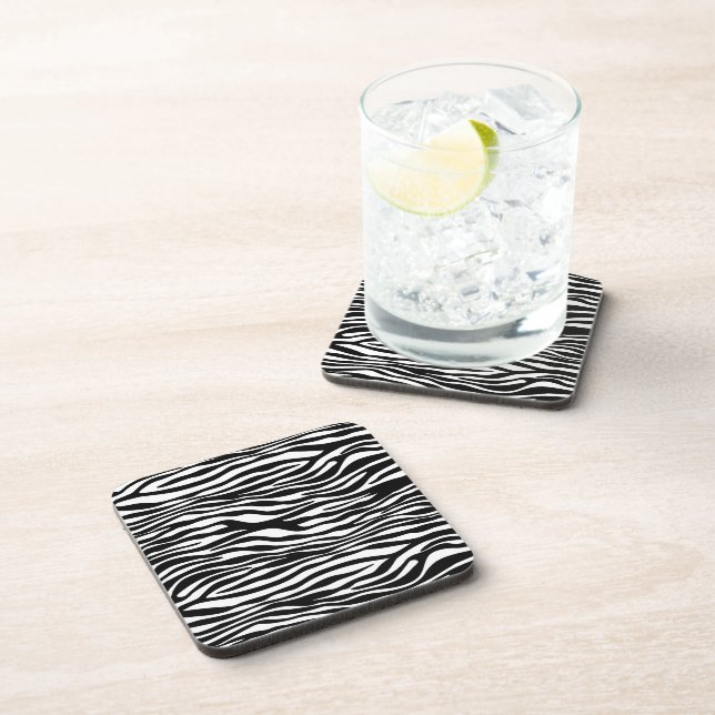 Zebra Print, Zebra Stripes, Black And White Beverage Coaster (Right Side)