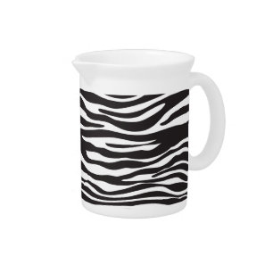 Zebra Print, Zebra Stripes, Black And White Beverage Pitcher