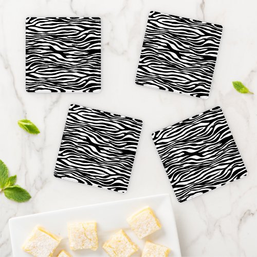 Zebra Print Zebra Stripes Black And White Coaster Set