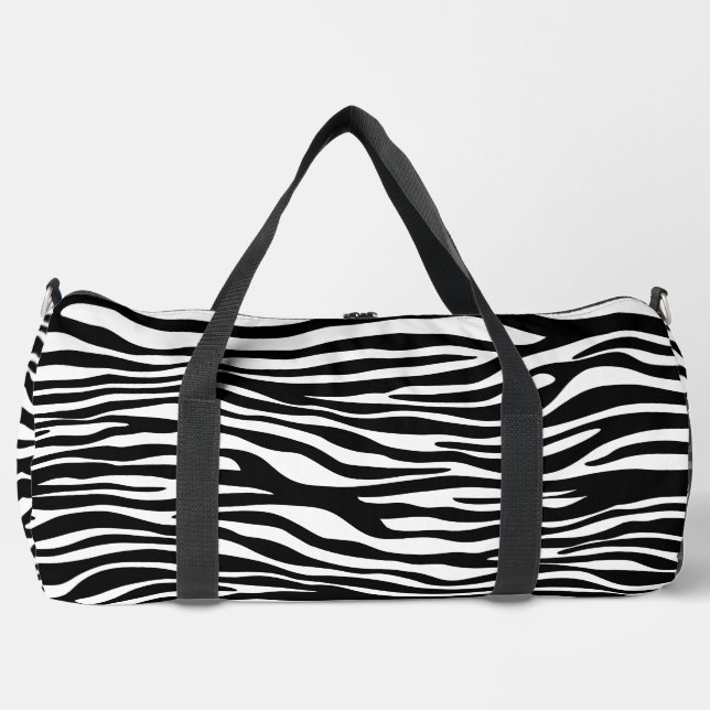 Zebra Print, Zebra Stripes, Black And White Duffle Bag (Front)