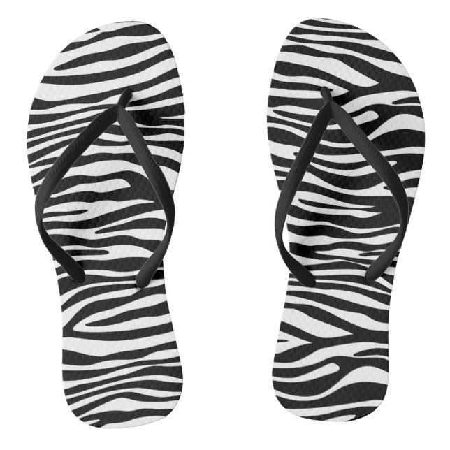 Zebra Print, Zebra Stripes, Black And White Flip Flops (Footbed)