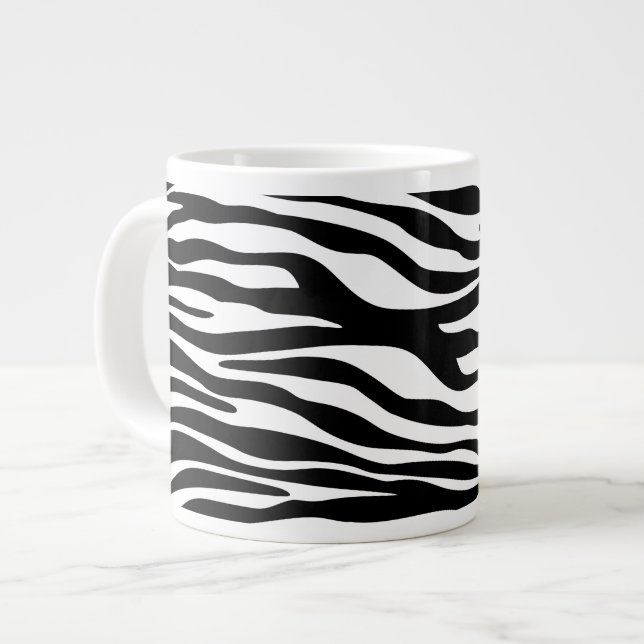 Zebra Print, Zebra Stripes, Black And White Giant Coffee Mug (Front Left)