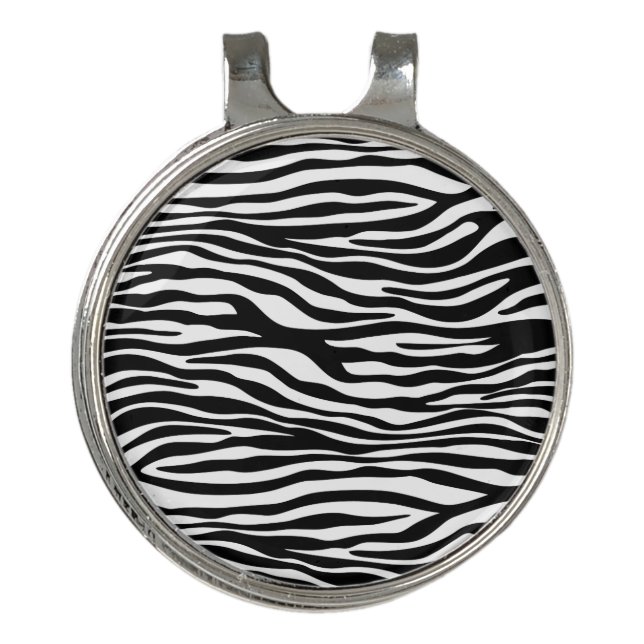 Zebra Print, Zebra Stripes, Black And White Golf Hat Clip (Front)