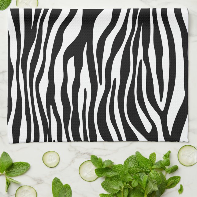 Zebra Print, Zebra Stripes, Black And White Kitchen Towel (Folded)
