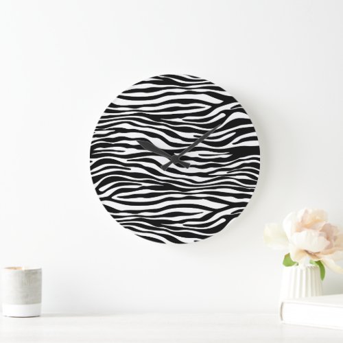 Zebra Print Zebra Stripes Black And White Large Clock