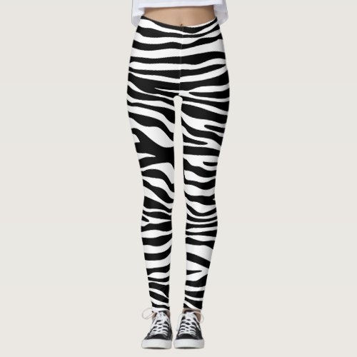 Zebra Print Zebra Stripes Black And White Leggings