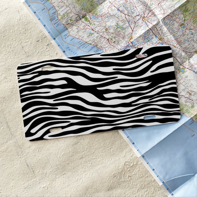 Zebra Print, Zebra Stripes, Black And White License Plate (In Situ)