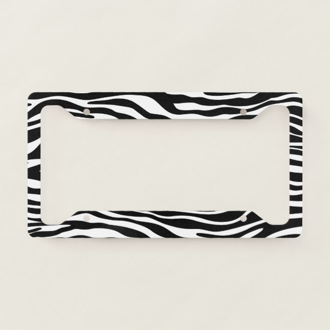 Zebra Print, Zebra Stripes, Black And White License Plate Frame (Front)
