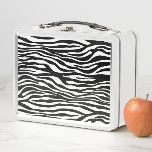 Zebra Print Zebra Stripes Black And White Metal Lunch Box