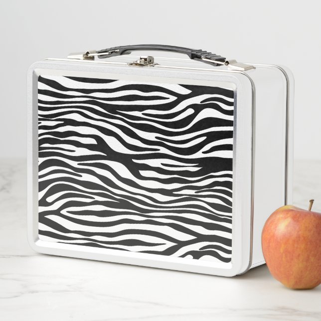 Zebra Print, Zebra Stripes, Black And White Metal Lunch Box (In Situ)