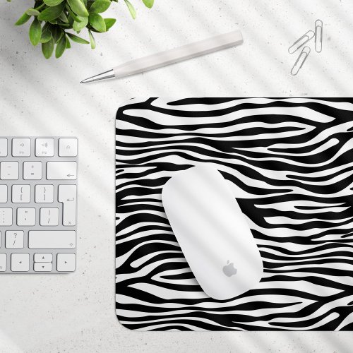 Zebra Print Zebra Stripes Black And White Mouse Pad