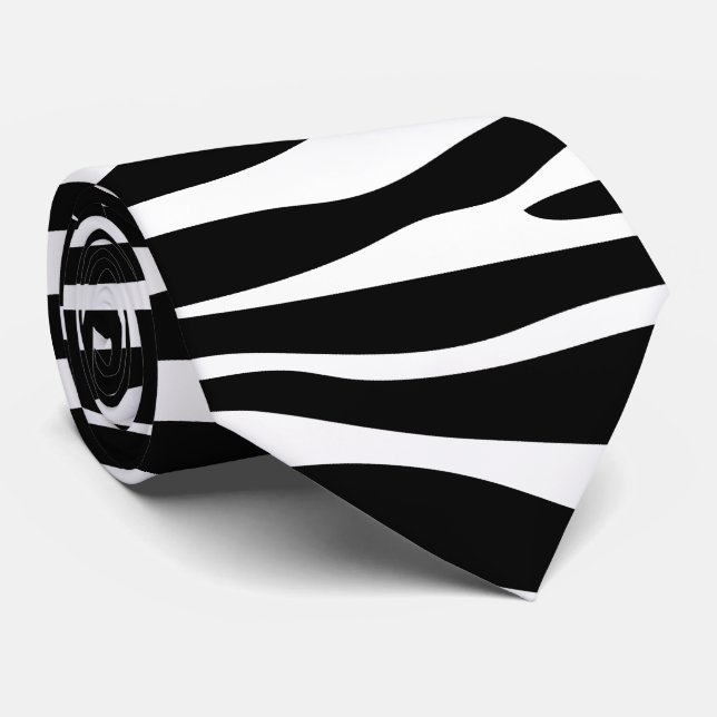 Zebra Print, Zebra Stripes, Black And White Neck Tie (Rolled)