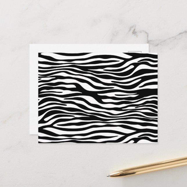 Zebra Print, Zebra Stripes, Black And White Postcard (Front/Back In Situ)