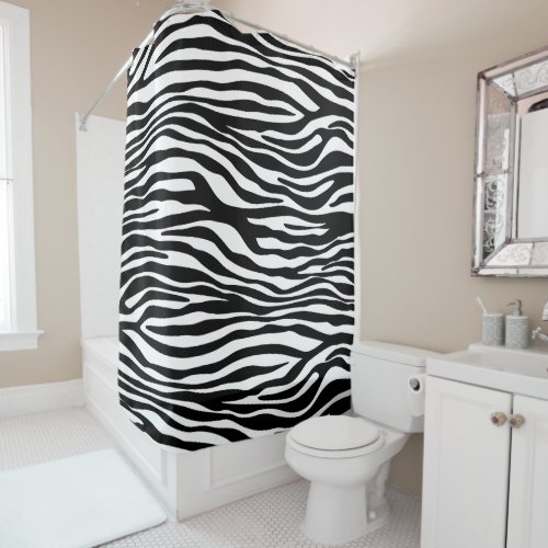 Zebra Print Zebra Stripes Black And White Shower Curtain
