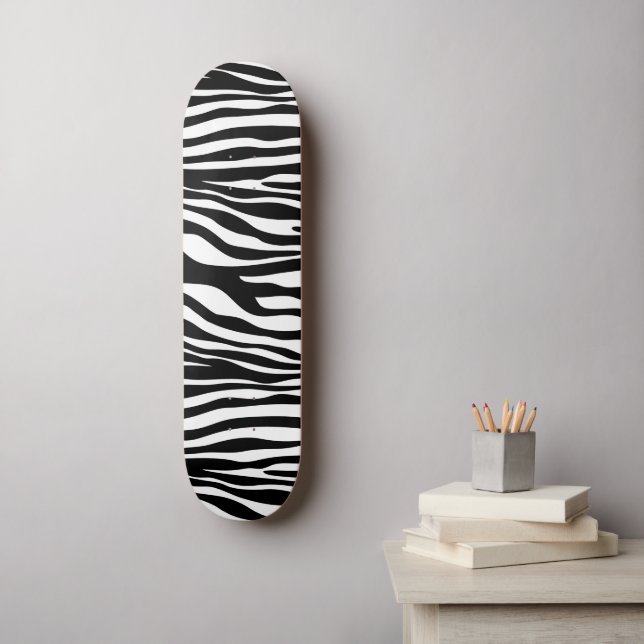 Zebra Print, Zebra Stripes, Black And White Skateboard (Wall Art)