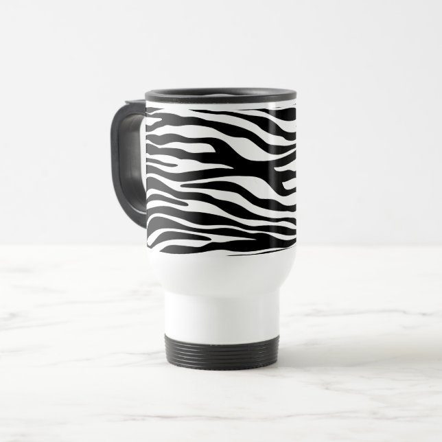 Zebra Print, Zebra Stripes, Black And White Travel Mug (Front Left)