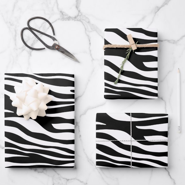 Zebra Print, Zebra Stripes, Black And White Wrapping Paper Sheets (Front)