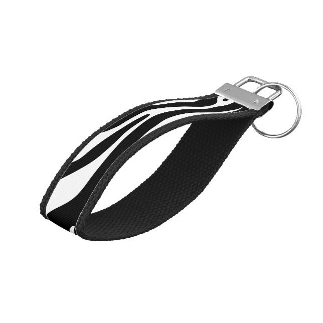 Zebra Print, Zebra Stripes, Black And White Wrist Keychain (Angled Up)