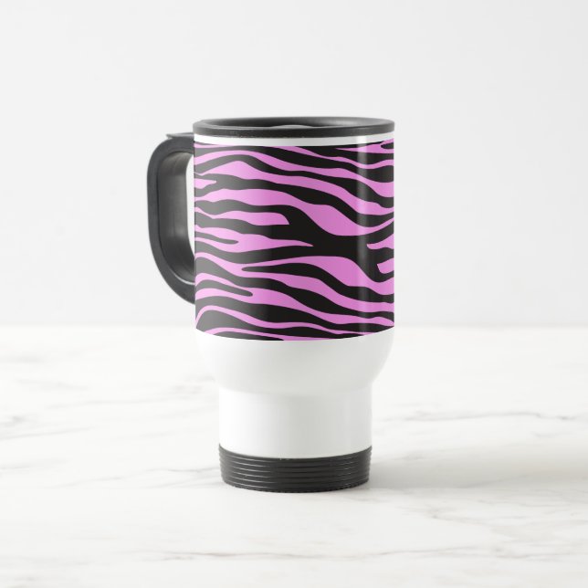 Zebra Print, Zebra Stripes, Pink Zebra, Jungle Travel Mug (Front Left)