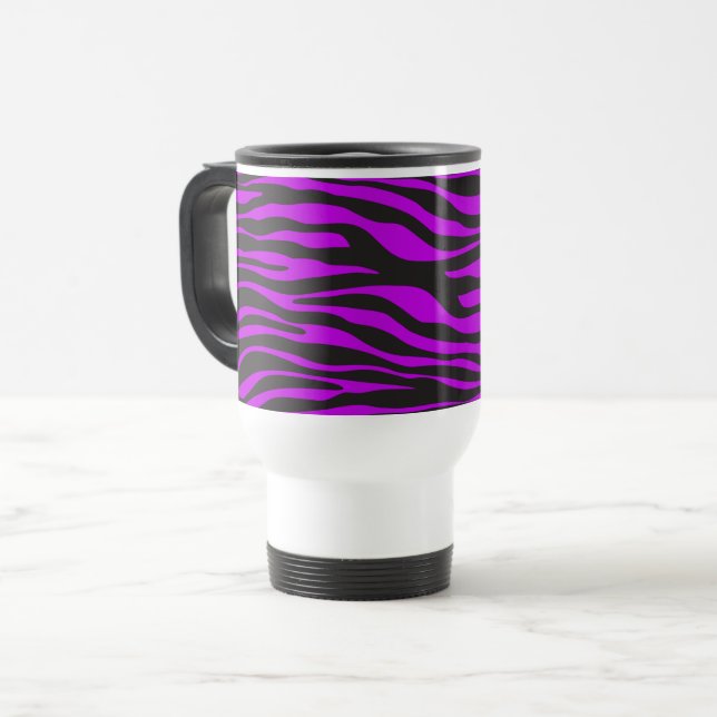 Zebra Print, Zebra Stripes, Purple Zebra, Jungle Travel Mug (Front Left)