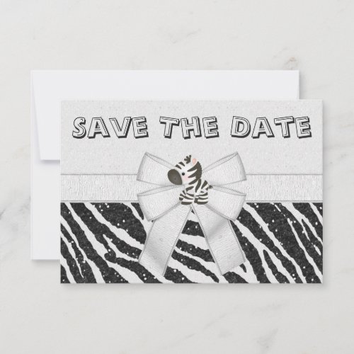 Zebra &amp; Printed Bow Baby Shower Save the Date