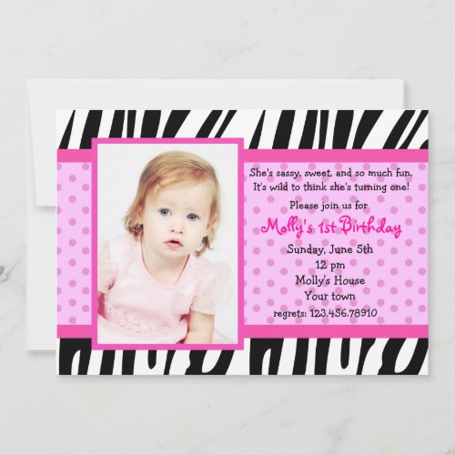 Zebra Prints Hot Pink Photo Birthday Invitations