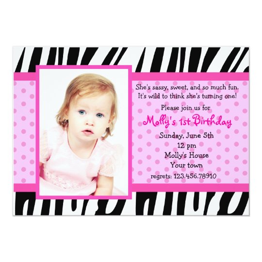 Zebra Prints Hot Pink Photo Birthday Invitations