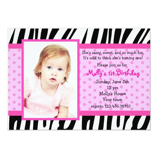 Zebra Prints Hot Pink Photo Birthday Invitations | Zazzle.com