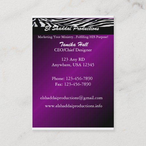 Customizable Zebra Purple Business | Ministry Card Business Cards