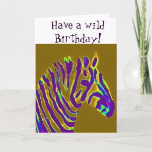 Zebra Purple Gold Birthday Card