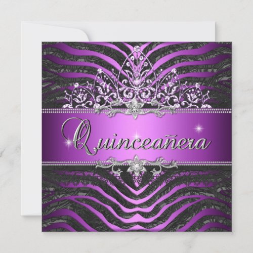 Zebra Purple Pink Black Quinceanera 15th Birthday Invitation