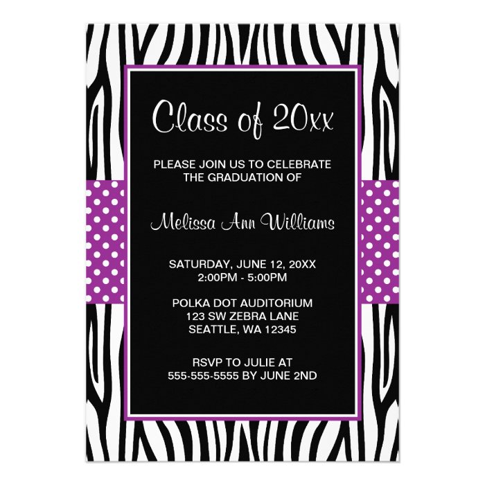 Zebra Purple Polka Dot Graduation Announcement