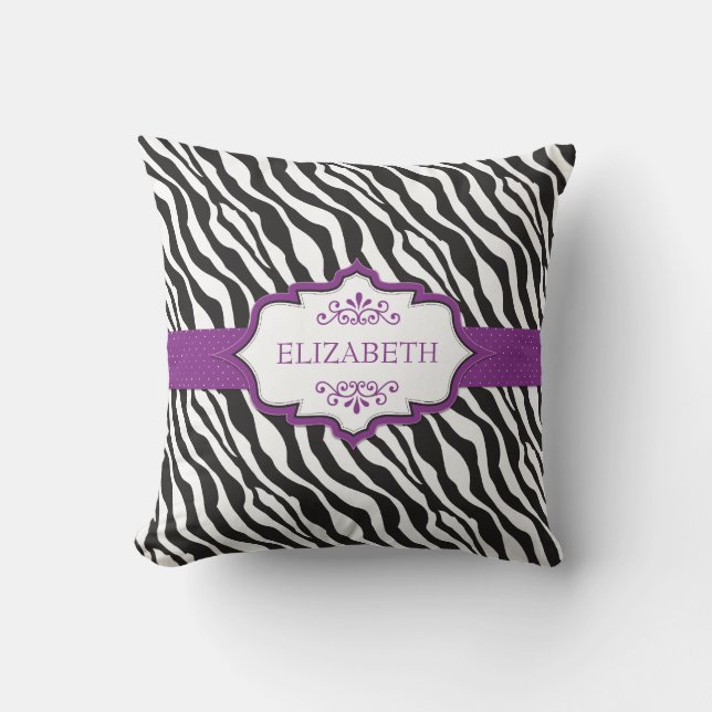Zebra Purple Ribbon MoJo Pillow (Front)