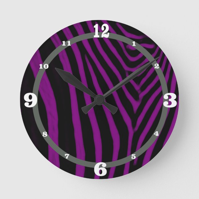 Zebra- Purple With Gray Accent Round Clock (Front)