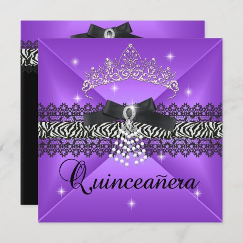 Zebra Quinceanera 15th Birthday Party Purple Black Invitation