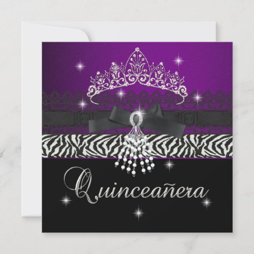 Zebra Quinceanera 15th Birthday Party Purple Black Invitation