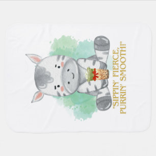zebra quote cartoon drinking bobba tea baby blanket