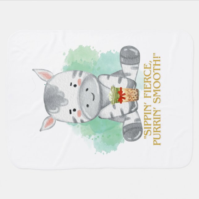 zebra quote cartoon drinking bobba tea baby blanket (Horizontal)