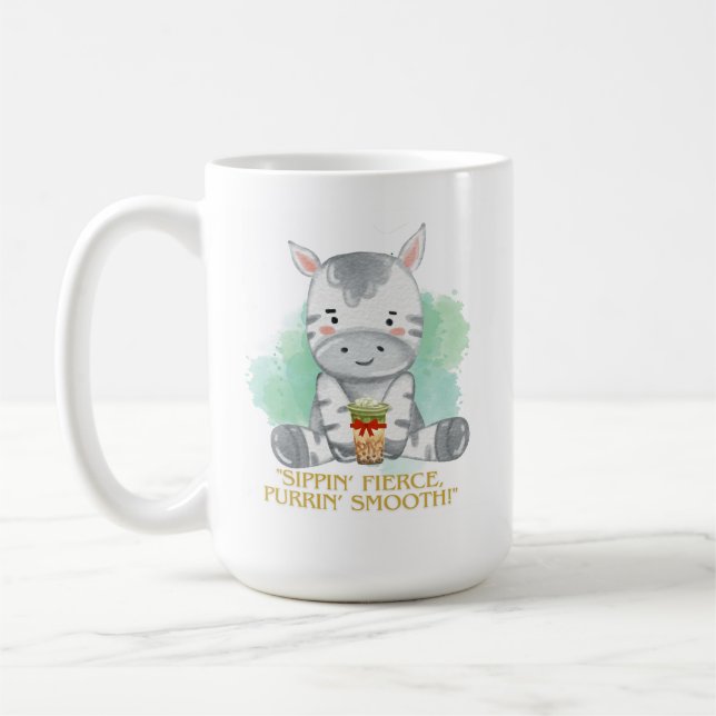 zebra quote cartoon drinking bobba tea coffee mug (Left)