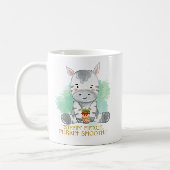 zebra quote cartoon drinking bobba tea coffee mug (Left)
