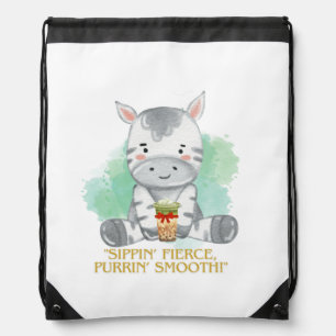 zebra quote cartoon drinking bobba tea drawstring bag
