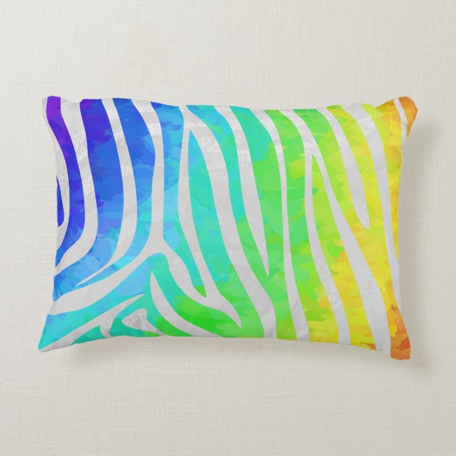 Zebra Rainbow and White Print Accent Pillow (Back)
