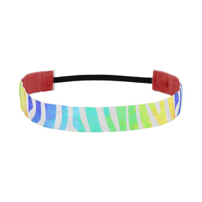 Zebra Rainbow and White Print Athletic Headband (Front)