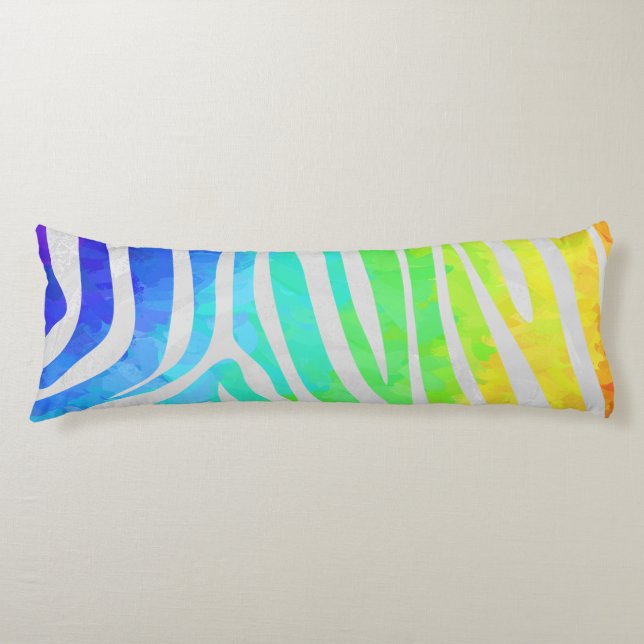 Zebra Rainbow and White Print Body Pillow (Front)